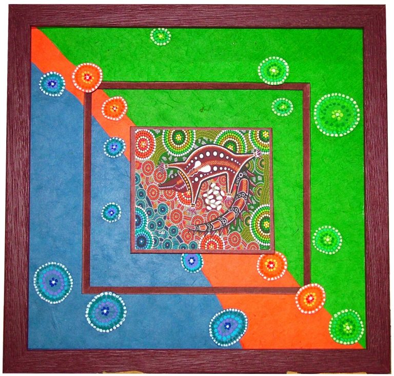 art aborigène, Australie, Nouvelle-Zélande, encadrement, tissu, couleur, décoration, Caen, atelier du Chat Perché