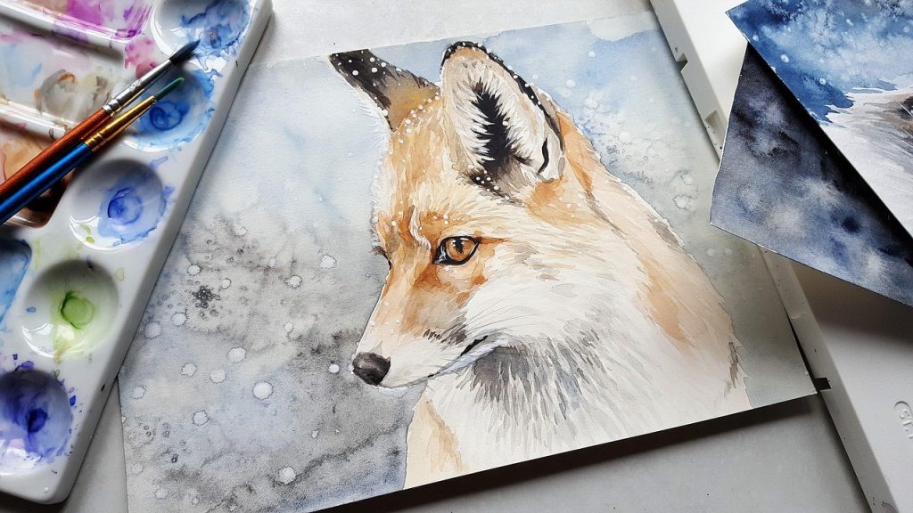 Aquarelle renard, atelier d'encadrement, Caen